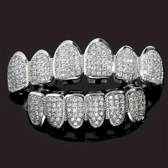 Luxury Silver Diamond Grillz for Men - Picture 4 of 16